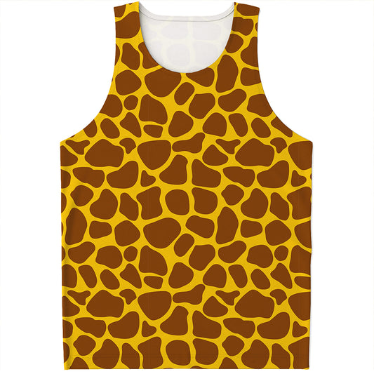 Yellow Brown Giraffe Pattern Print Men's Tank Top