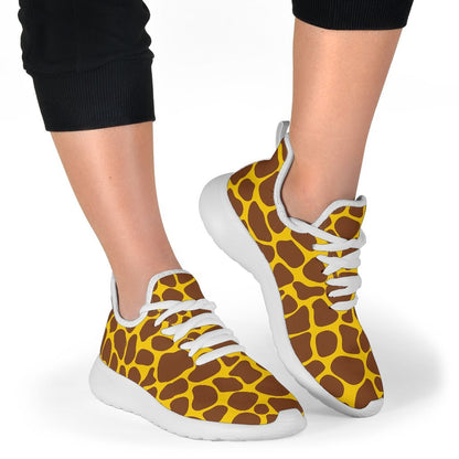 Yellow Brown Giraffe Pattern Print Mesh Knit Shoes GearFrost