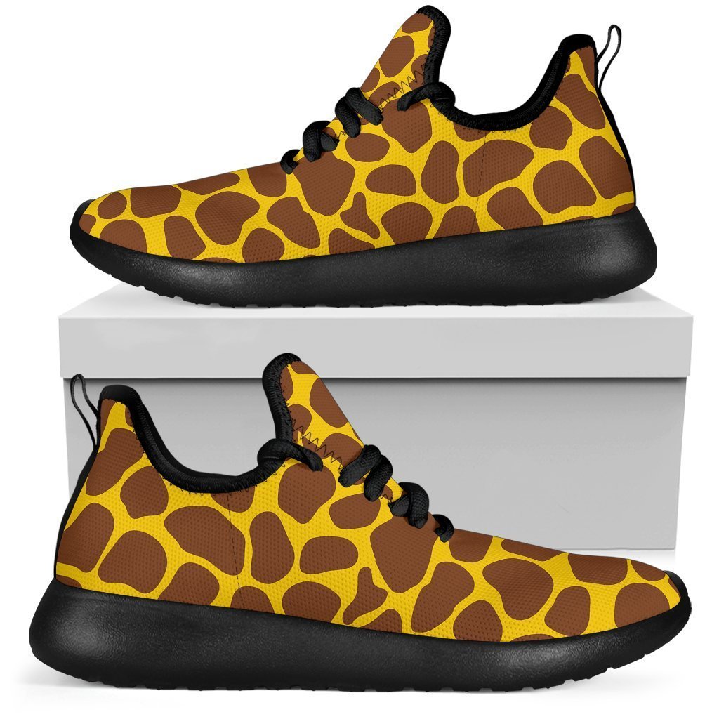 Yellow Brown Giraffe Pattern Print Mesh Knit Shoes GearFrost