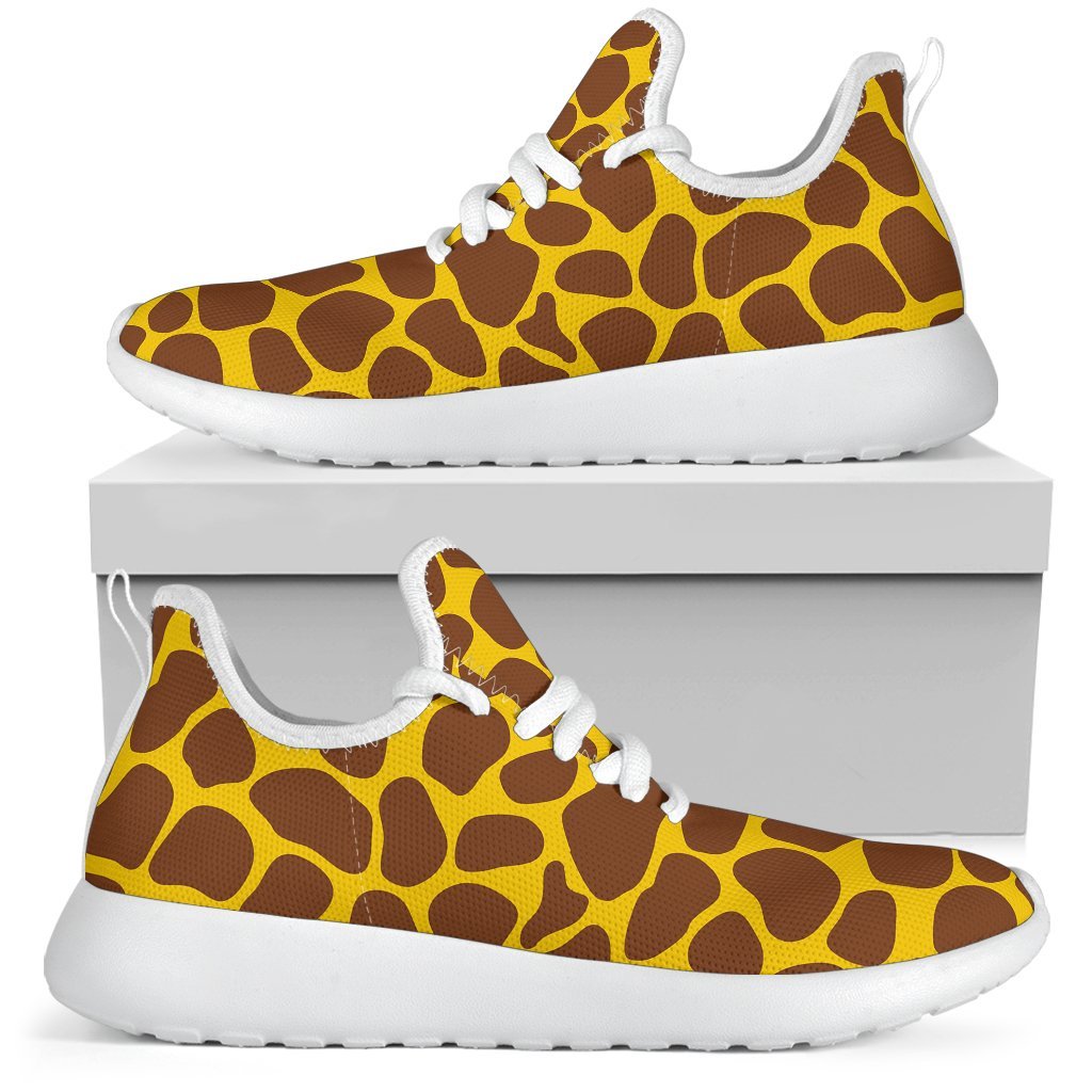 Yellow Brown Giraffe Pattern Print Mesh Knit Shoes GearFrost