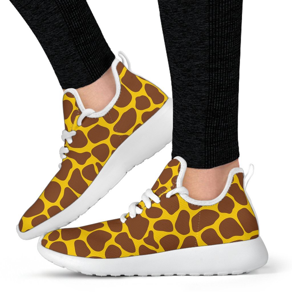 Yellow Brown Giraffe Pattern Print Mesh Knit Shoes GearFrost