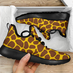 Yellow Brown Giraffe Pattern Print Mesh Knit Shoes GearFrost