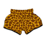 Yellow Brown Giraffe Pattern Print Muay Thai Boxing Shorts