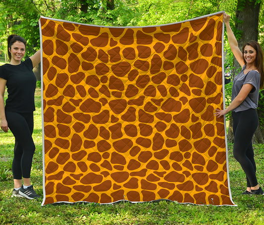 Yellow Brown Giraffe Pattern Print Quilt