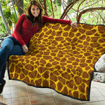 Yellow Brown Giraffe Pattern Print Quilt