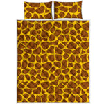 Yellow Brown Giraffe Pattern Print Quilt Bed Set