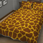 Yellow Brown Giraffe Pattern Print Quilt Bed Set