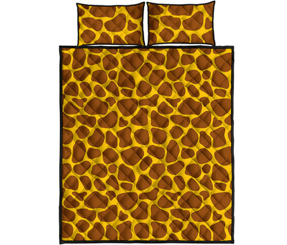 Yellow Brown Giraffe Pattern Print Quilt Bed Set