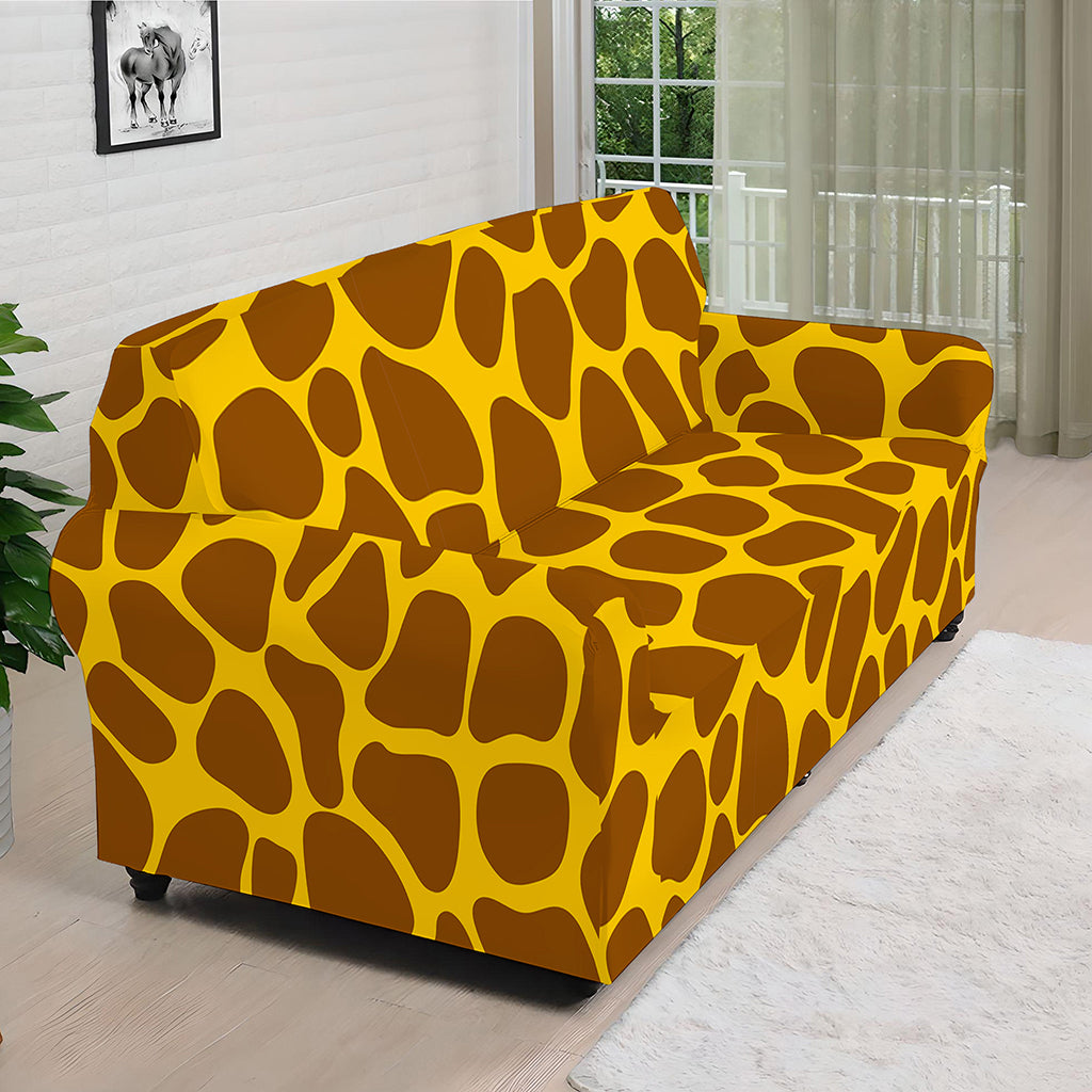 Yellow Brown Giraffe Pattern Print Sofa Cover