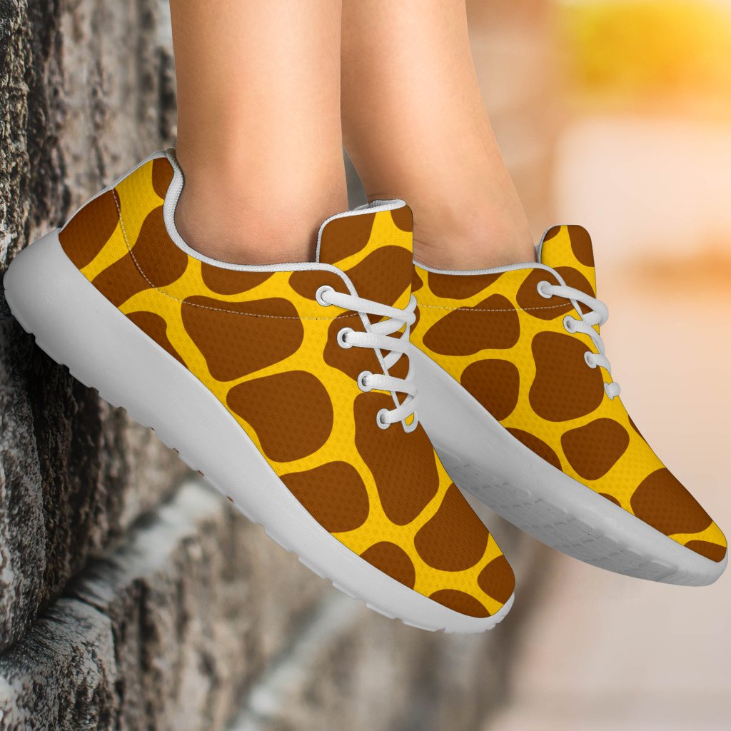 Yellow Brown Giraffe Pattern Print Sport Shoes GearFrost