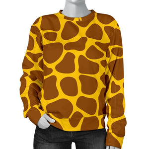 Yellow Brown Giraffe Pattern Print Women's Crewneck Sweatshirt GearFrost