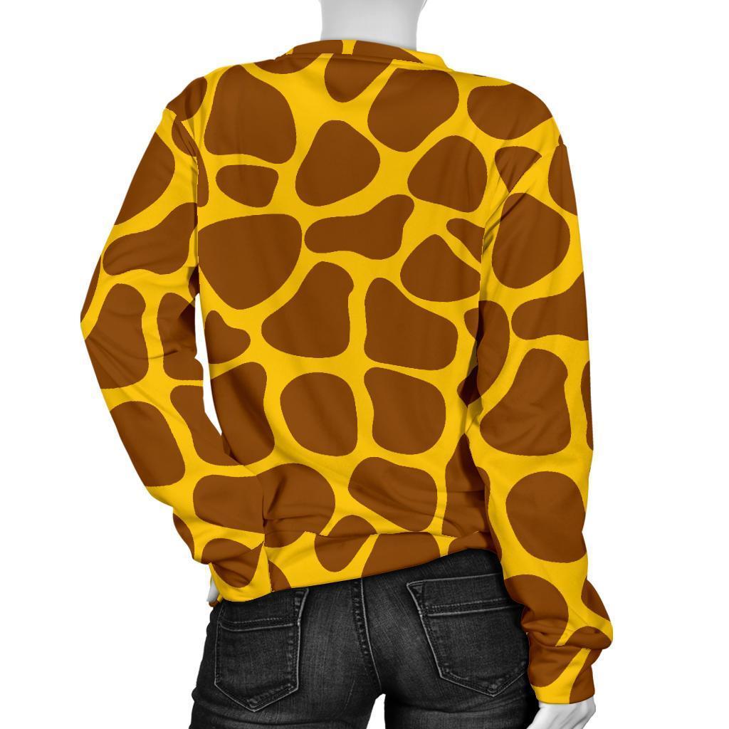 Yellow Brown Giraffe Pattern Print Women's Crewneck Sweatshirt GearFrost