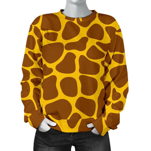 Yellow Brown Giraffe Pattern Print Women's Crewneck Sweatshirt GearFrost