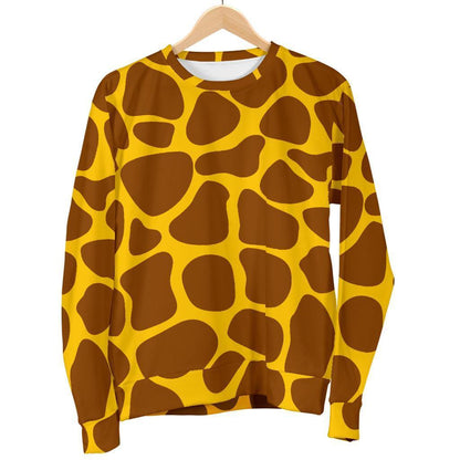 Yellow Brown Giraffe Pattern Print Women's Crewneck Sweatshirt GearFrost