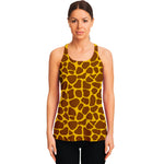 Yellow Brown Giraffe Pattern Print Women's Racerback Tank Top