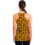 Yellow Brown Giraffe Pattern Print Women's Racerback Tank Top