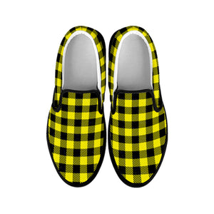 Yellow Buffalo Plaid Print Black Slip On Shoes
