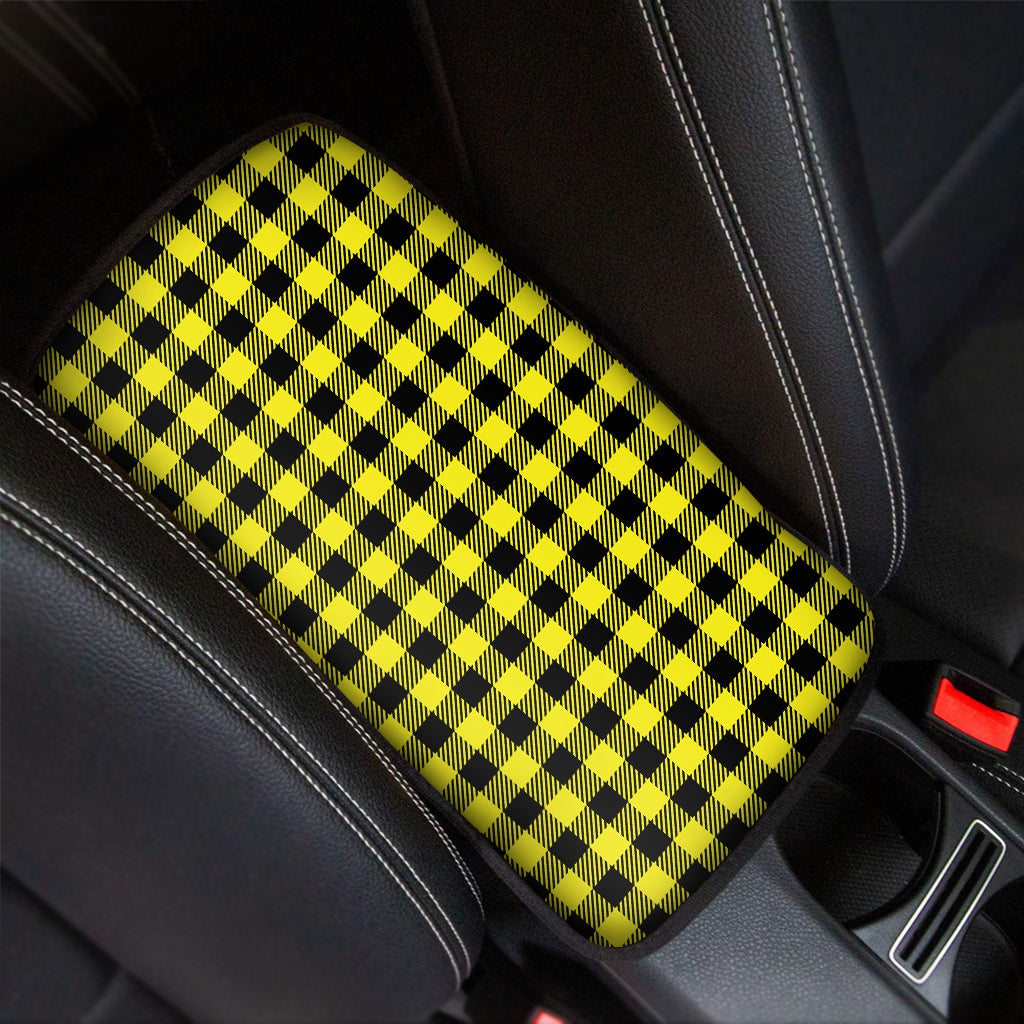 Yellow Buffalo Plaid Print Car Center Console Cover