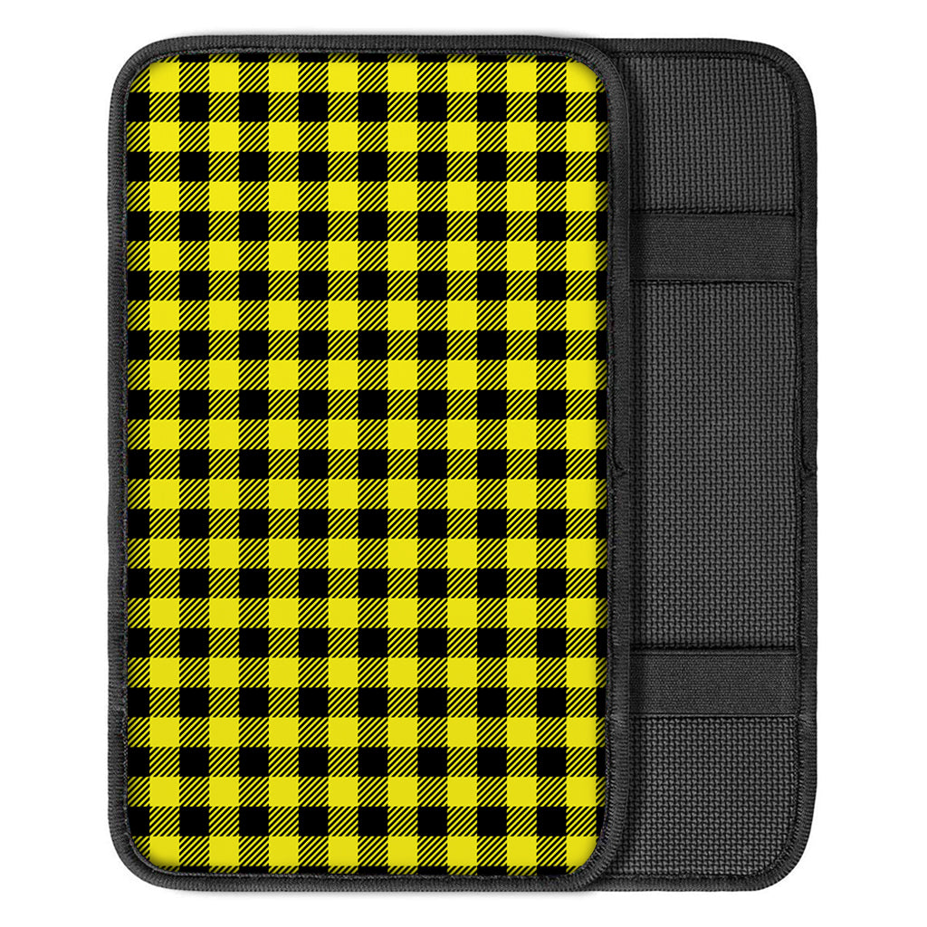Yellow Buffalo Plaid Print Car Center Console Cover