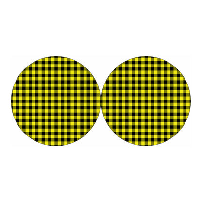 Yellow Buffalo Plaid Print Car Coasters