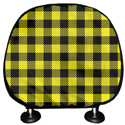 Yellow Buffalo Plaid Print Car Headrest Covers