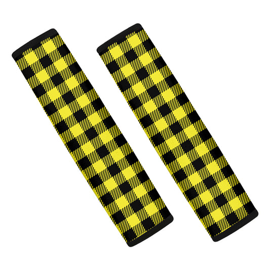 Yellow Buffalo Plaid Print Car Seat Belt Covers