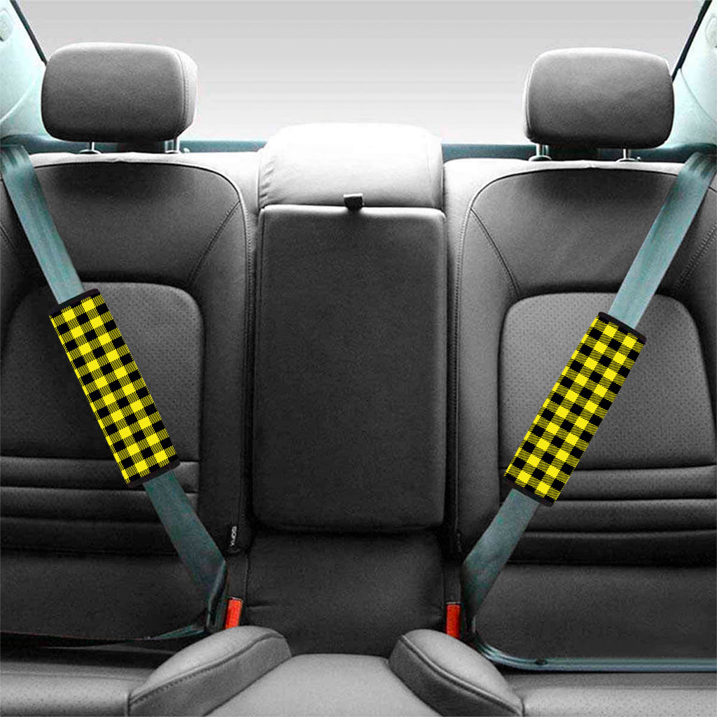 Yellow Buffalo Plaid Print Car Seat Belt Covers