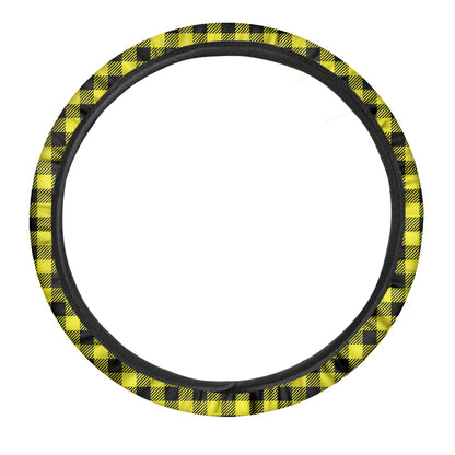 Yellow Buffalo Plaid Print Car Steering Wheel Cover