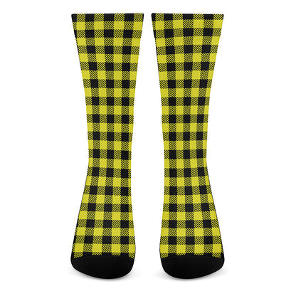 Yellow Buffalo Plaid Print Crew Socks