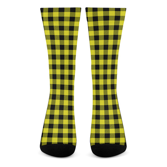 Yellow Buffalo Plaid Print Crew Socks