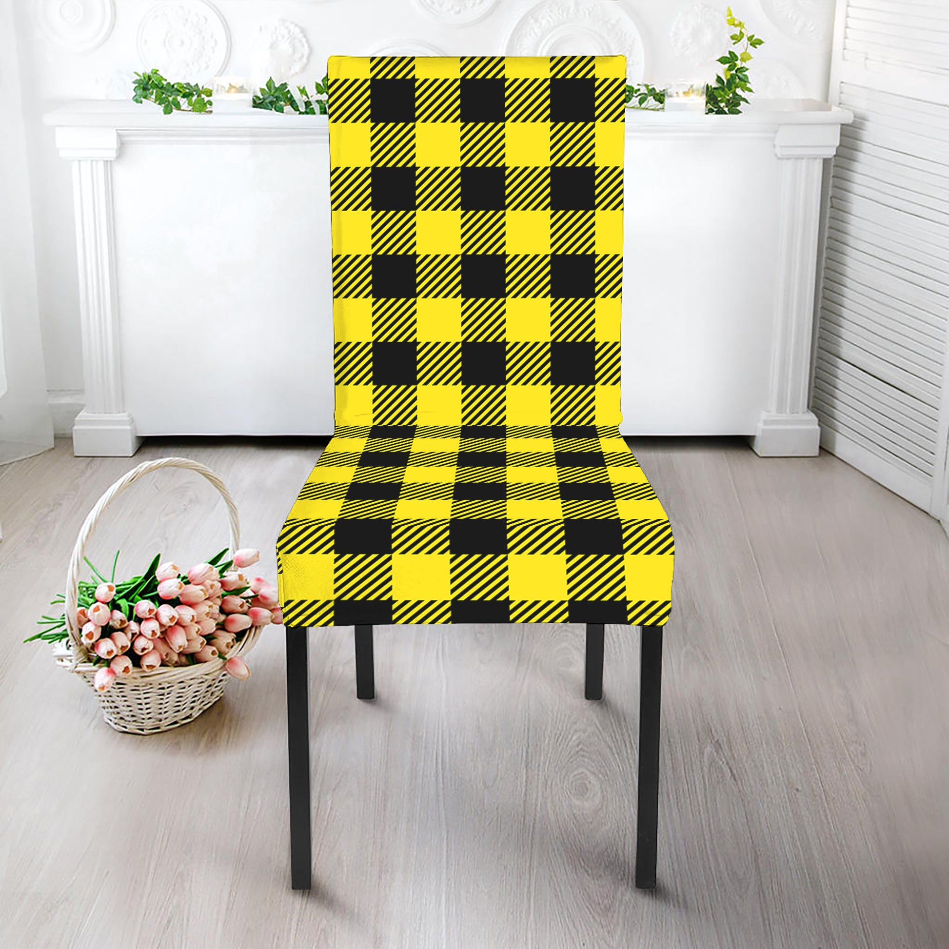 Yellow Buffalo Plaid Print Dining Chair Slipcover
