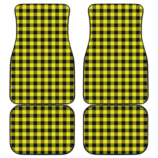 Yellow Buffalo Plaid Print Front and Back Car Floor Mats