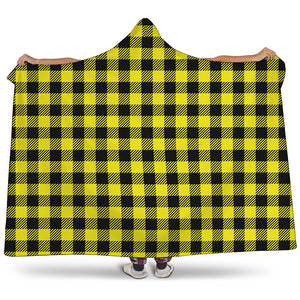 Yellow Buffalo Plaid Print Hooded Blanket