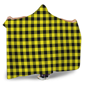 Yellow Buffalo Plaid Print Hooded Blanket