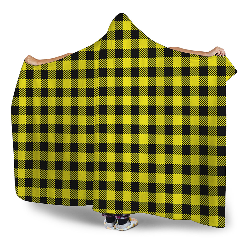 Yellow Buffalo Plaid Print Hooded Blanket