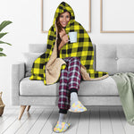 Yellow Buffalo Plaid Print Hooded Blanket