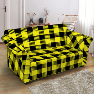 Yellow Buffalo Plaid Print Loveseat Slipcover