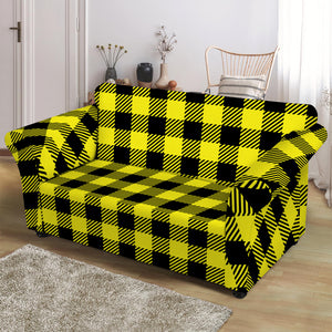 Yellow Buffalo Plaid Print Loveseat Slipcover