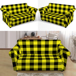 Yellow Buffalo Plaid Print Loveseat Slipcover