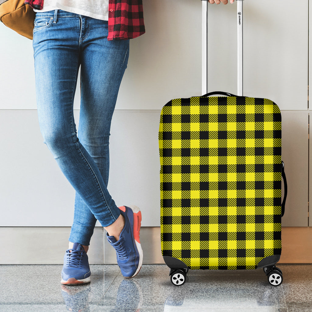 Yellow Buffalo Plaid Print Luggage Cover