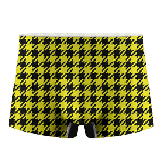 Yellow Buffalo Plaid Print Men's Boxer Briefs