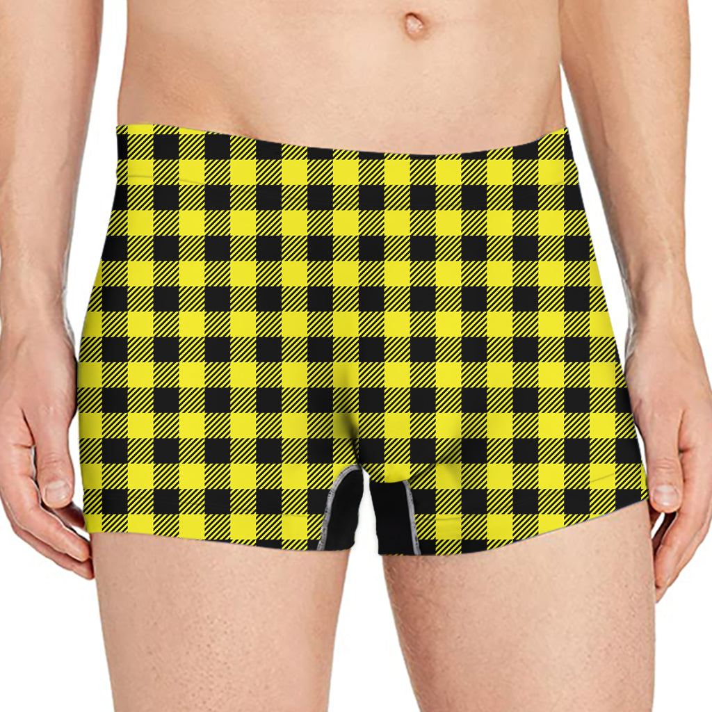 Yellow Buffalo Plaid Print Men's Boxer Briefs