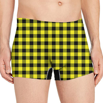 Yellow Buffalo Plaid Print Men's Boxer Briefs