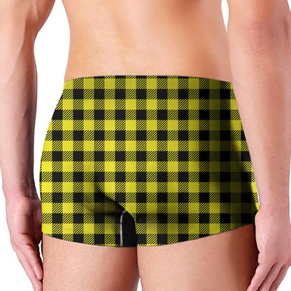 Yellow Buffalo Plaid Print Men's Boxer Briefs
