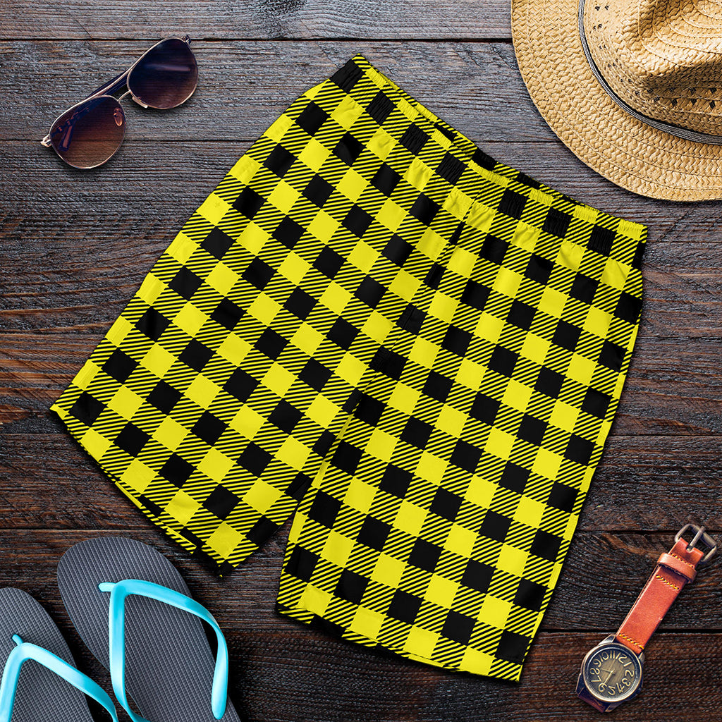 Yellow Buffalo Plaid Print Men's Shorts