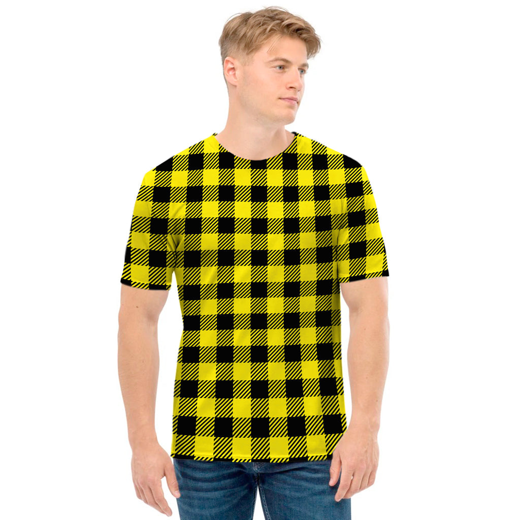 Yellow Buffalo Plaid Print Men's T-Shirt