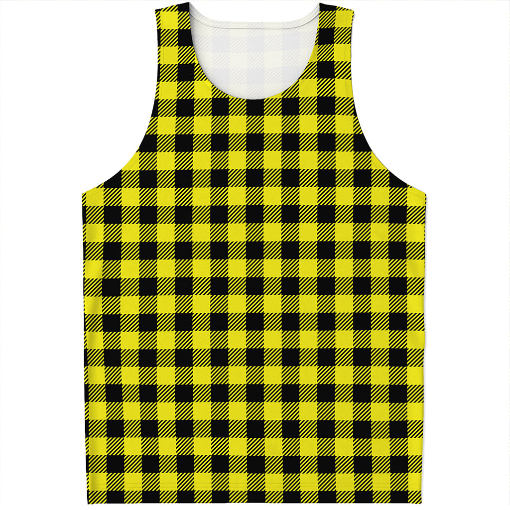 Yellow Buffalo Plaid Print Men's Tank Top