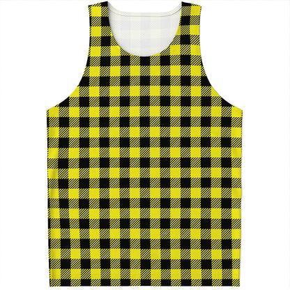 Yellow Buffalo Plaid Print Men's Tank Top