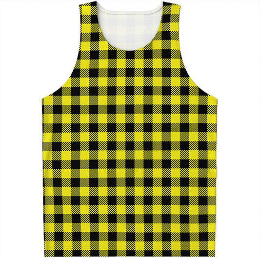 Yellow Buffalo Plaid Print Men's Tank Top