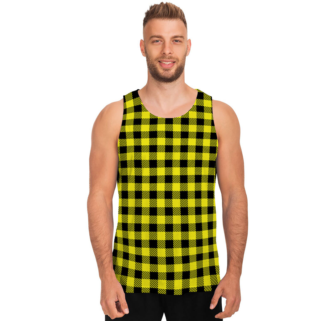 Yellow Buffalo Plaid Print Men's Tank Top